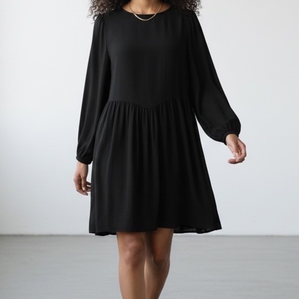 Lacausa Miro Long Sleeve Mini Drop Waist Dress Black size Small
